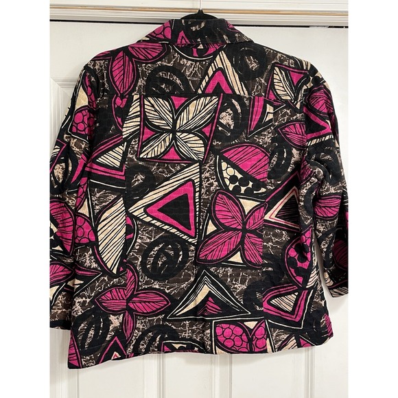 Chico's Textured Geometric Jacket Blazer Sz‎ Large Career Church Buttons - Picture 7 of 10